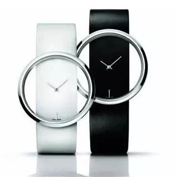 Простые женские мужские часы с прозрачным циферблатом и кожаным ремешком белый