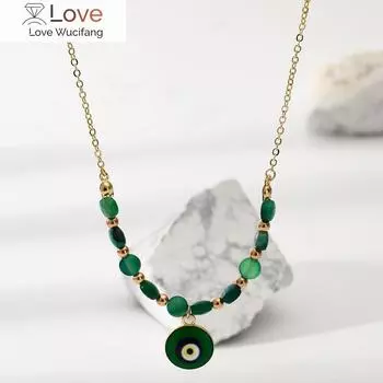 Простые женские ожерелья креативные многослойные зеленые глаза жемчуг золото мультфильм глаз сплав кулон ожерелье ювелирные изделия для девочек