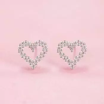 Простые женские серьги, новые бриллиантовые серьги-гвоздики в форме сердца, полностью украшенные драгоценными камнями, женские креативные индивидуальные полые полые серьги в форме сердца, модные