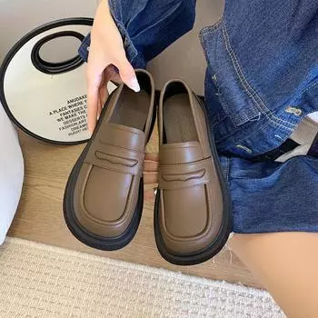Простые женские туфли из натуральной кожи в британском стиле, новинка 2024 года, туфли Doudou с одной педалью, в студенческом стиле. 35 коричневый