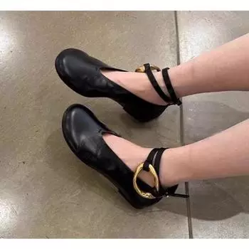 Простые женские туфли Мэри Джейн на плоской подошве серебристого цвета с небольшим ароматом, новинка 2024 года, осень-зима, легкие туфли с открытым носком в стиле ретро 35 чёрный