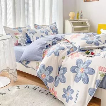 Простыни и пододеяльники из утолщенного хлопка с начесом, состоящие из четырех предметов, весенне-осенние простыни и пододеяльники, комплект постельного белья из 4 предметов, пододеяльник 1.2m bed sheet model-3pcs