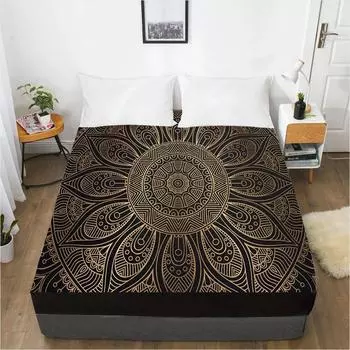 Простыни наматрасник с резинкой, постельное белье, простыня, 90x200, 160x200, 200x220, размер, 3D-печать, черный, золотой 72x84 Deep 16in