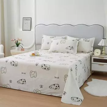 Простыня 100% хлопок с рисунком животных из мультфильмов, собак и кошек, двухспальная простыня размера «king-size» для девочек и мальчиков, односпальная кровать размера «king-size» Twin