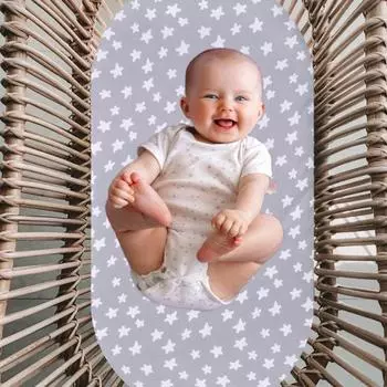 Простыня для детской колыбели с мультяшным принтом, атласная эластичная кромка, простая установка, подходит для овальных, круглых, прямоугольных матрасов «песочные часы», простыня для люльки светло-серый