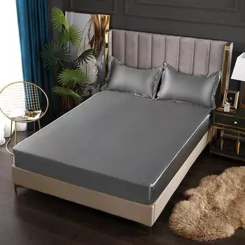 Простыня домашний текстиль комплект из трех предметов домашний высококачественный однотонный атласный шелковый простыня чехол для матраса простыня с эластичной резинкой постельное белье 90x200x25cm