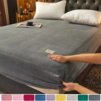 Простыня двуспального размера Queen, эластичная простыня на подкладке из полиэстера, бархатная мягкая фланель, теплый наматрасник King, полный двойной размер, зима без наволочки Bed sheet (90x200x25cm) розовый