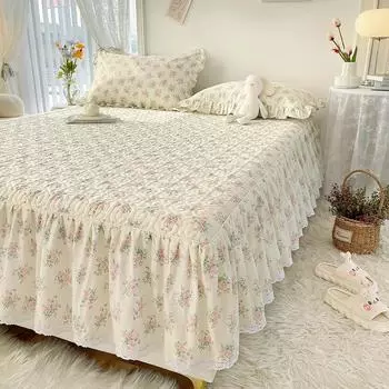 Простыня Ins в стиле из свежего хлопка, юбка-кровать из чистого хлопка, стеганая простыня во французском романтическом стиле с рюшами во французском стиле 120*200cm