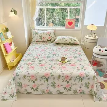 Простыня из 100% хлопка, 1 шт., простыня с цветочным принтом, двойное постельное белье King Size для девочек и мальчиков, детское постельное белье королевского размера King Size 120x230cm 1pcs