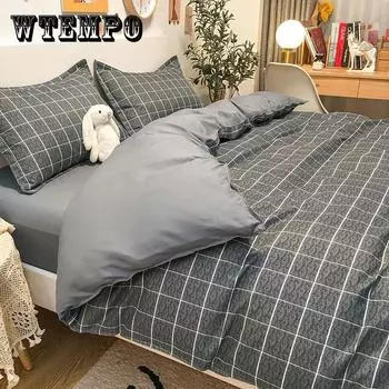 Простыня из четырех предметов, пододеяльник, мытый пододеяльник, клетчатый комплект постельного белья 1.5m 4pcs