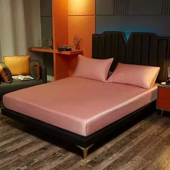 Простыня из чистого цвета, шелковая простыня из натурального шелка шелковицы, наматрасник с резинкой, фиксированное шелковое постельное белье 140x190 см Pillowcase48x74cmx2