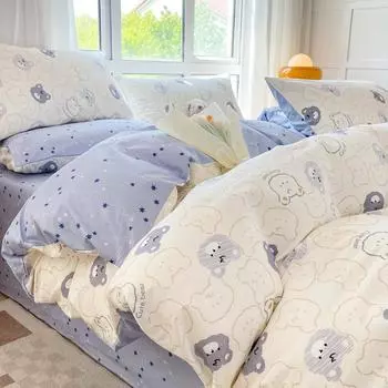 Простыня из чистого хлопка, четыре предмета с цветочным принтом, пододеяльник, пододеяльник, простыня, постельное белье, студенческое общежитие, трехсекционный пододеяльник 1.5m/1.8m bed type 4PCS