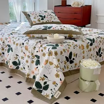 Простыня из грубой хлопковой ткани, цельная, с растительным цветком, хлопковая льняная двуспальная простыня, наволочка, которую следует приобретать отдельно 160x230cm 1pc