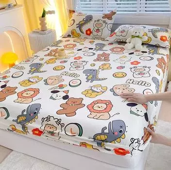 Простыня из хлопка с рисунком животных из мультфильмов + 2 наволочки для мальчиков и девочек, односпальная двуспальная кровать, домашний матрас, чехол 16 размеров 120cmx200cmx30cm