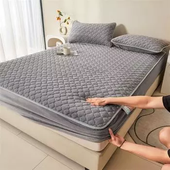 Простыня из молочного бархата A-класса, цельная зимняя утолщенная теплая клипса, хлопковый защитный чехол для матраса, простыня из кораллового бархата (Без наволочки) 90x200cm