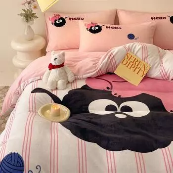 Простыня из молочного флиса с рисунком из мультфильма, зимнее утолщенное одеяло для спальни 1.5m bed