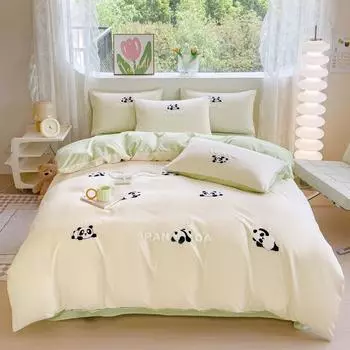 Простыня из простыни с простой вышивкой из стираного хлопка, состоящая из четырех частей 1.5m bed