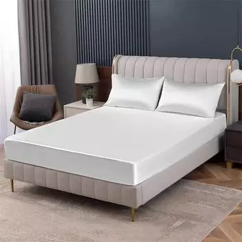 Простыня из шелка шелковицы, очень мягкая и шелковистая простыня для двуспальной кровати размера «queen-size», однотонные покрывала без наволочки 2xPillowcase 48x74cm