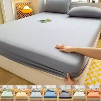 Простыня из стираного хлопка, нескользящий прочный наматрасник для дома, спальни, однотонное покрывало на кровать 140/160/200 см, мягкие покрывала 80x200x25cm