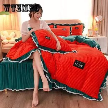 Простыня King Size/Queen Size/Twin Size, пододеяльник, наволочка, комплект из четырех предметов, утолщенный теплый плюш, простое постельное белье для спальни, высокое качество twin 4pcs