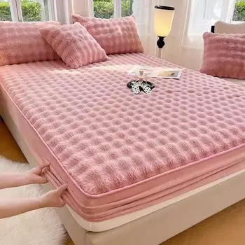 Простыня класса А из плюша с кроликом, защитный чехол для матраса из плюша с кристаллами, чехол для матраса из молочного плюша, чехол для матраса от пыли 150x200cm белый