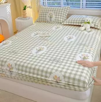 Простыня на резинке из 100% хлопка с эластичной резинкой и 2 наволочками, защитный чехол для детского матраса с мультяшным цветочным принтом 120cmx200cmx30cm