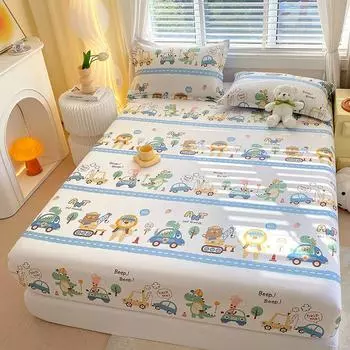 Простыня на резинке из 100% хлопка высшего качества с эластичной резиной и 2 наволочками для комфортного сна. Односпальная двуспальная кровать 120cmx200cmx30cm