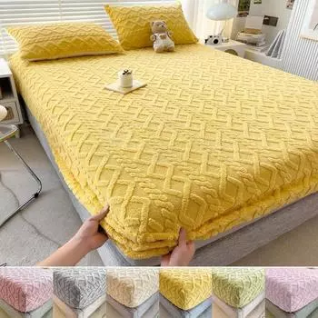 Простыня на резинке из бархата с резинкой, 3D жаккардовый чехол для матраса, защитный чехол для матраса, двуспальная простыня размера Queen 100/140/160x200 см 90x190x30cm