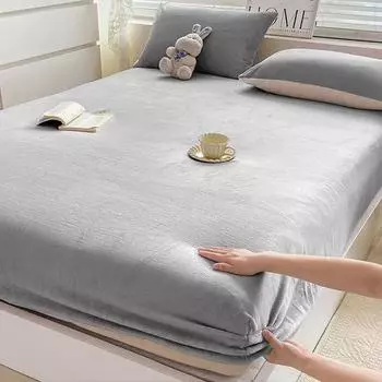 Простыня на резинке из бархатной ткани, мягкая, удобная, эластичная, покрывало, чехол для матраса, защитная зимняя теплая простыня из фланели Bed sheet (90x200x25cm) светло-серый