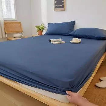 Простыня на резинке из стираного хлопка, нескользящие регулируемые чехлы для матраса для двуспальной, королевской и полуторной кровати 140/160/200см 2xPillowcase NOSHEET