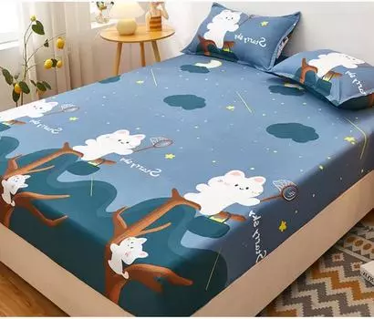 Простыня на резинке с эластичной резиной, стираная хлопковая простыня с рисунком животных из мультфильмов + 2 наволочки, чехол для матраса 15 размеров 80x200cmxDeep 28cm