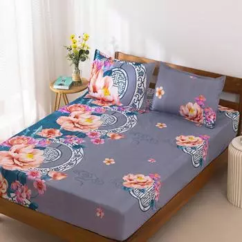 Простыня на резинке с принтом, чехол для матраса, двуспальная кровать размера Queen King Size (В комплект входят наволочки 3 шт.) Постельное белье с эластичной резинкой 120x200