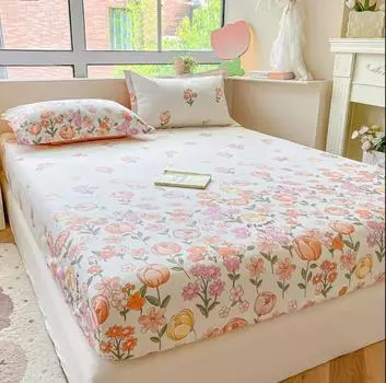 Простыня на резинке с резинкой 100% хлопок + 2 наволочки мягкий чехол для матраса с мультяшным цветочным принтом для детей и взрослых 120cmx200cmx30cm