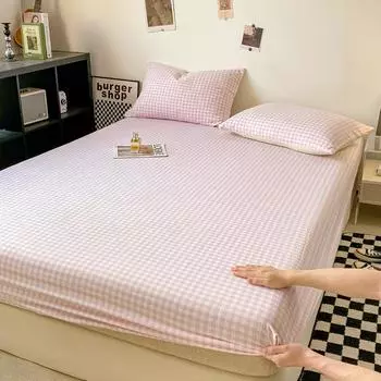 Простыня на резинке в стиле «клетчатая», приятная для кожи, эластичная простыня для девочек, мальчиков, комната, постельное белье для дома(Нет наволочки) Single 90x200cm 1pc