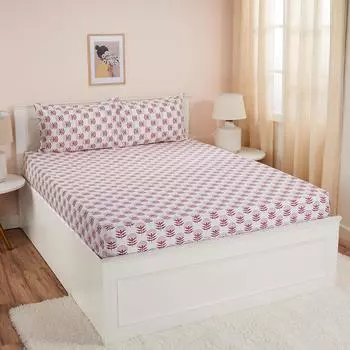 Простыня плоская размера кинг с 2 наволочками | 180 нитей на дюйм | 100% хлопок | Машинная стирка | 90 x 108 дюймов | Цветочный дизайн