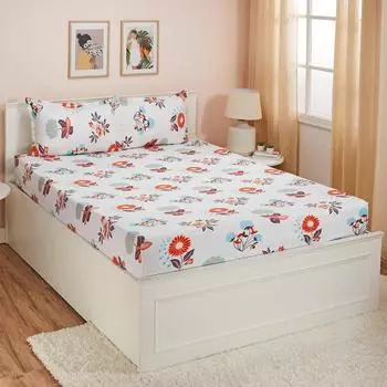 Простыня плоская размера «Квин» с 2 наволочками | 180 TC | 100% хлопок | Можно стирать в стиральной машине | 90 x 100 дюймов | Цветочный дизайн