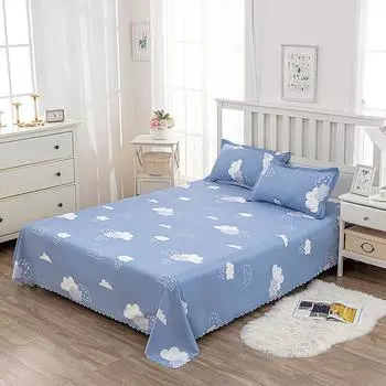 Простыня постельного белья синего цвета, 1 шт., простыня размера «king-size» для двуспальной кровати, простыни с буквенным принтом, плоская простыня без наволочки 2pcs 45x76 Pillowcas