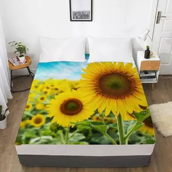 Простыня с 3D-принтом «Подсолнух», чехол для матраса, эластичная простыня на резинке, комплект из 3 предметов, домашний текстиль, постельное белье 120cmX200cmX30cm