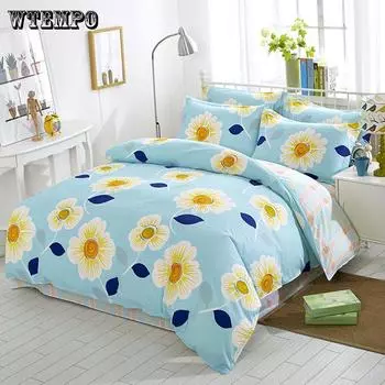 Простыня с подсолнухом, наволочка, пододеяльники, комплект постельного белья из 100% хлопка, размер постельного белья Single (3pcs)