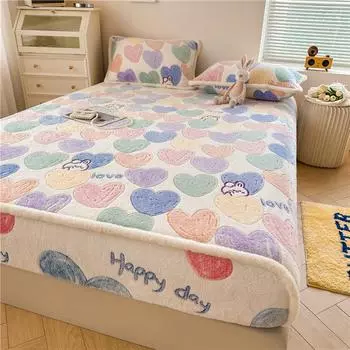 Простыня с принтом из бархата со снежинками, теплое покрывало из молочного бархата с трехмерной окантовкой, небольшое свежее постельное белье в общежитии 90x200cm