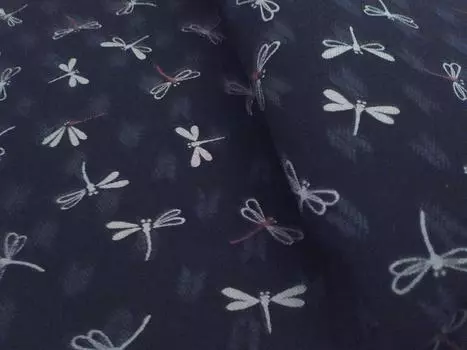Простыня в японском стиле Fujin Club с принтом стрекозы, ширина 108 см, темно-синяя (1м, синий)