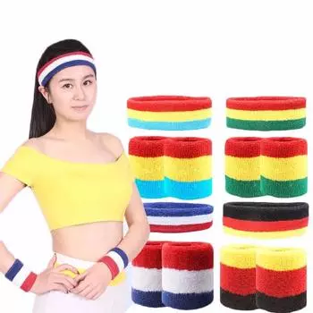 Protect 1 Set Tennis Fitness Headband +Wristbands Wrist Support Towel Sweat Bands Sport Wristbands 04