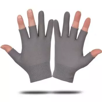 Protection Gloves Baby Boy and Girl Summer Thin Breathable Leak Two Finger Tea Picking Driving Quick-Drying Outdoor Exposed Half Finger Work Cycling (Three fingers missing) 10 pairs of gray All yards
