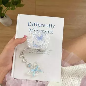 Protective Case Active Noise Reduction Apple 3 Generation Bluetooth Earbuds Case Pro 2 Generation 2 Headset Korean Cute Minimalist Niche Style Apple Airpods Pro [Shell Blue Butterfly] Pendant