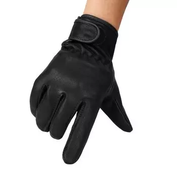 Protective Gloves Genuine Leather Goat Skin Finger Non Slip Abrasion Resistant Black Outdoor Sports Cycling Windproof Export Leather Gloves Black L