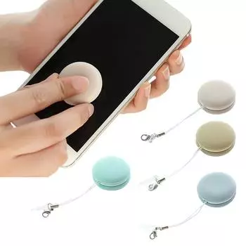 Протирайте экран мобильного телефона, круглая, в форме макарон, портативная мини-салфетка для чистки экрана с пылезащитной заглушкой, очиститель для телефонов зелёный