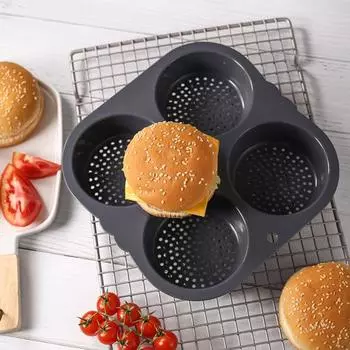 Противень для булочек для гамбургеров, пищевой класс, не содержит BPA, термостойкий, можно мыть в посудомоечной машине, безопасная форма для гамбургеров, противень для выпечки, кухонные аксессуары серый