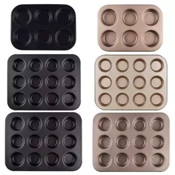 Противень для кексов, 6/12, многоразовая антипригарная форма для выпечки, углеродистая сталь, кухонный противень для печенья, форма для кексов, сковорода, принадлежности для хлебобулочных изделий A чёрный