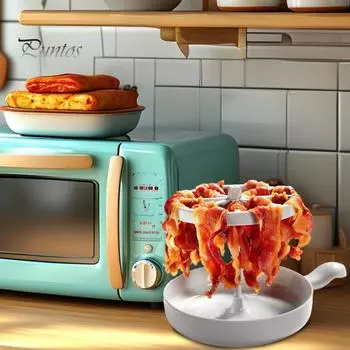 Противень для микроволновки с беконом, хрустящий бекон, жироуловитель с ситечком, подставка для духовки, универсальная посуда для приготовления фаст-фуда белый