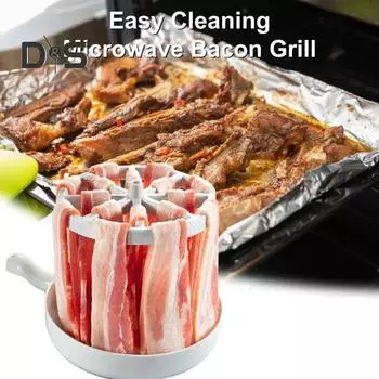 Противень для микроволновки с беконом, хрустящий бекон, жироуловитель с ситечком, подставка для духовки, универсальная посуда для приготовления фаст-фуда белый